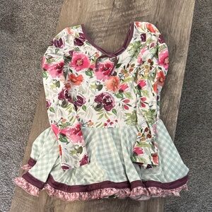 Floral Long Sleeve dance leotard with Ruffle Hem